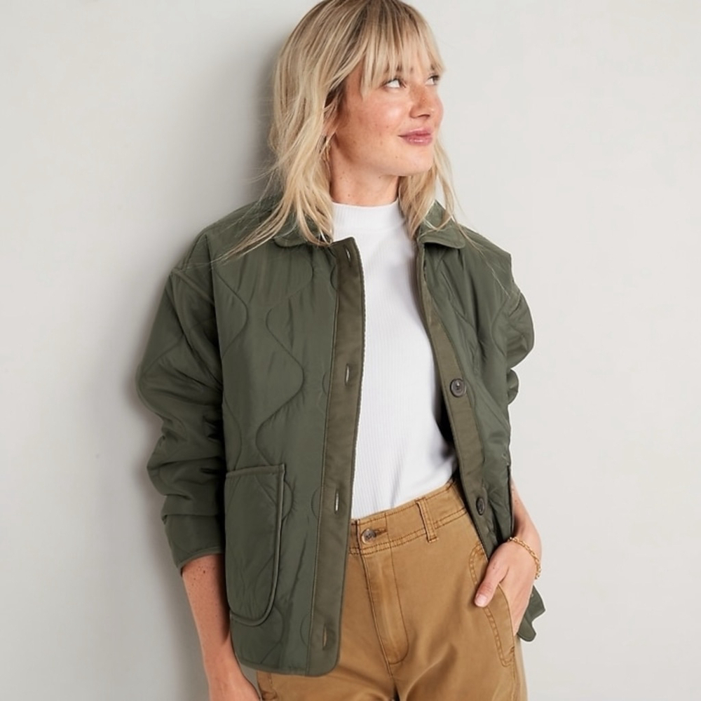 Old Navy Oversized Quilted Utility Jacket Womens Plus Size 3X Green Heritage